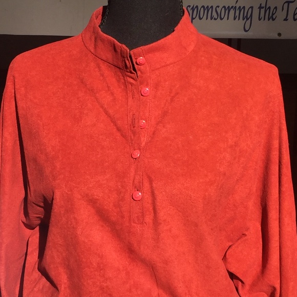 Vintage Rust colored 3/4" sleeve elastic waist button front midi dress - Picture 3 of 11